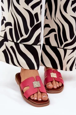 Damskie Boto Płaskie Klapki Z Wycięciami I Ozdobą Fuksja Bohalis