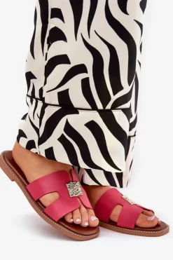 Damskie Boto Płaskie Klapki Z Wycięciami I Ozdobą Fuksja Bohalis