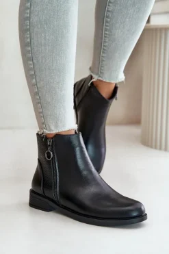 Boto Czarne Botki|Botki Zimowe Damskie*Płaskie Ocieplane Botki Z Niską Cholewką Czarne Kerima