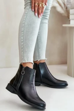 Boto Czarne Botki|Botki Zimowe Damskie*Płaskie Ocieplane Botki Z Niską Cholewką Czarne Kerima