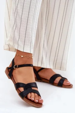 Damskie Damskie buty S.Barski Płaskie Połyskujące Sandały Damskie S.Barski KV51-022 Czarne