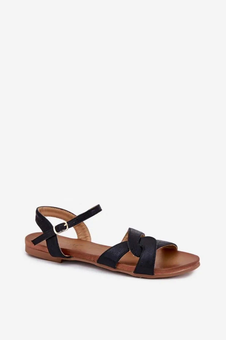 Damskie Damskie buty S.Barski Płaskie Połyskujące Sandały Damskie S.Barski KV51-022 Czarne