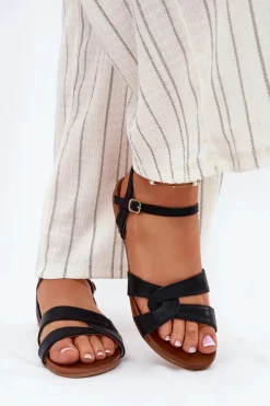 Damskie Damskie buty S.Barski Płaskie Połyskujące Sandały Damskie S.Barski KV51-022 Czarne