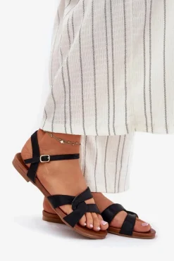 Damskie Damskie buty S.Barski Płaskie Połyskujące Sandały Damskie S.Barski KV51-022 Czarne