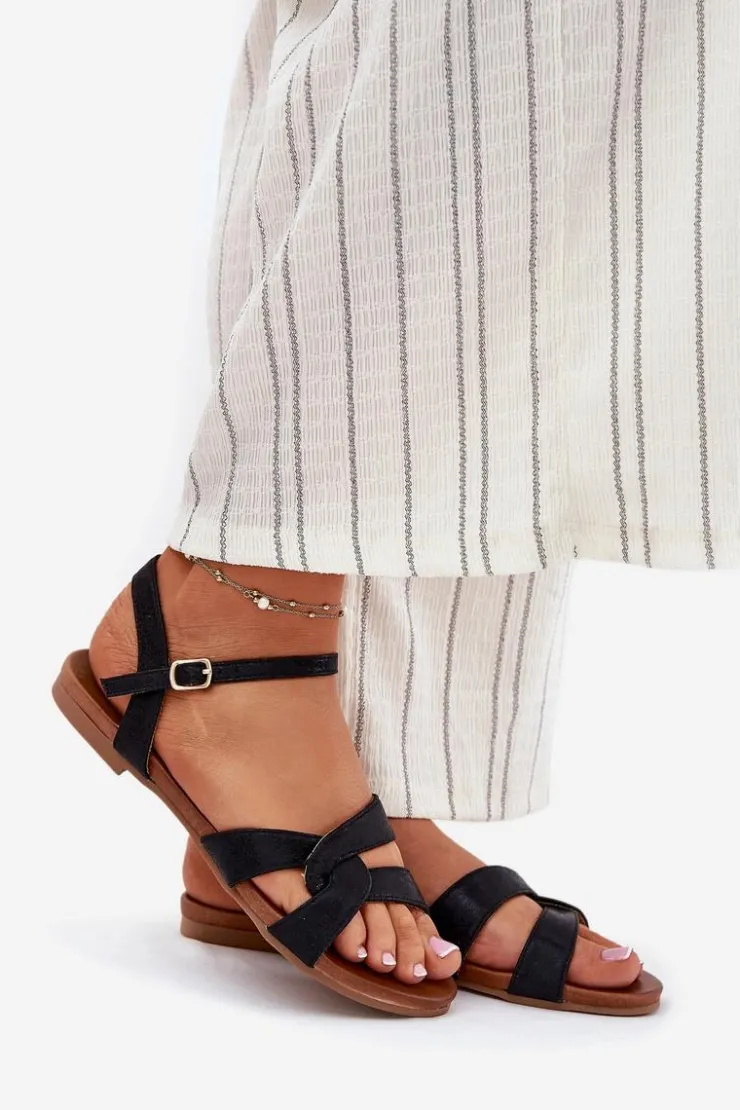 Damskie Damskie buty S.Barski Płaskie Połyskujące Sandały Damskie S.Barski KV51-022 Czarne