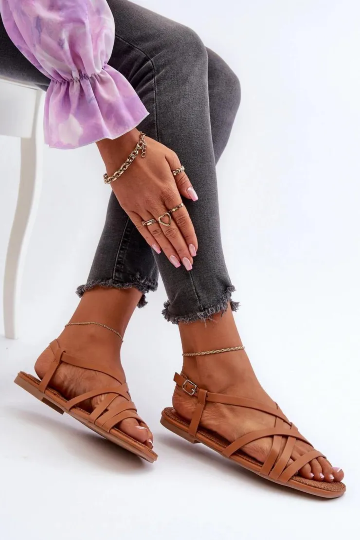 Outlet Big Star Shoes Płaskie Sandały Damskie Big Star NN274013 Camel