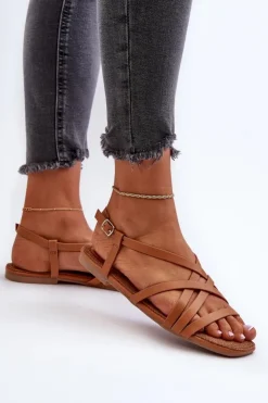 Outlet Big Star Shoes Płaskie Sandały Damskie Big Star NN274013 Camel