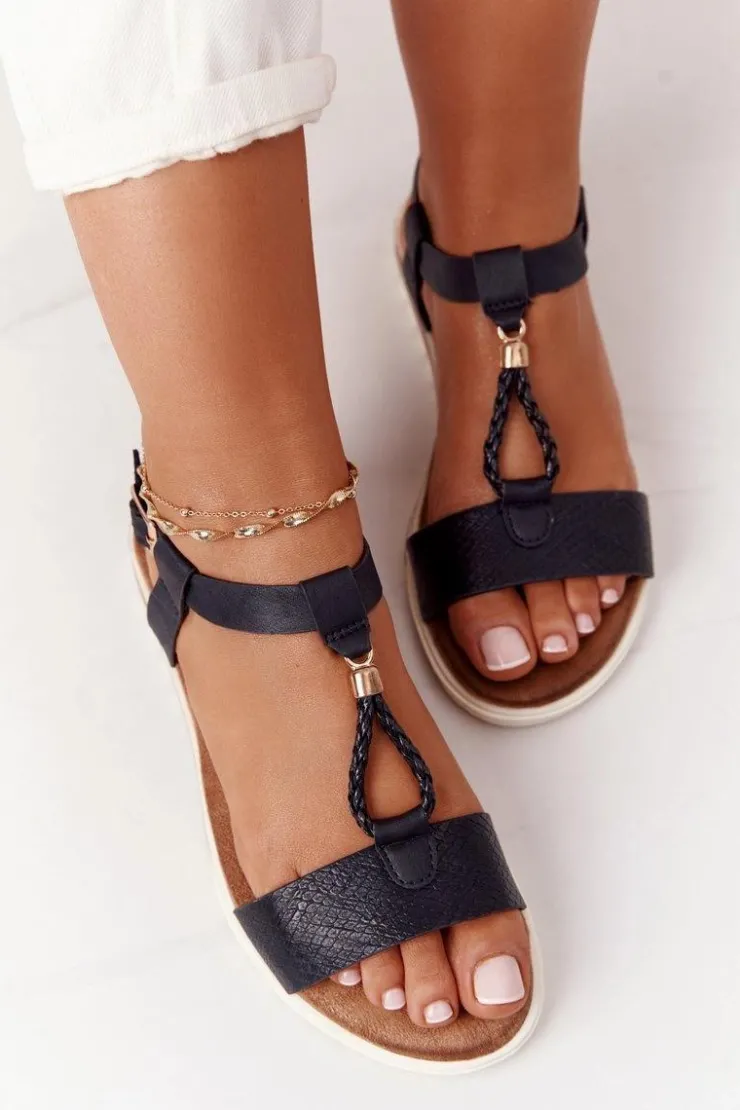 Evento Sandały Płaskie*Płaskie Sandały Damskie Czarne Willow