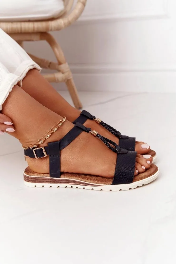 Evento Sandały Płaskie*Płaskie Sandały Damskie Czarne Willow