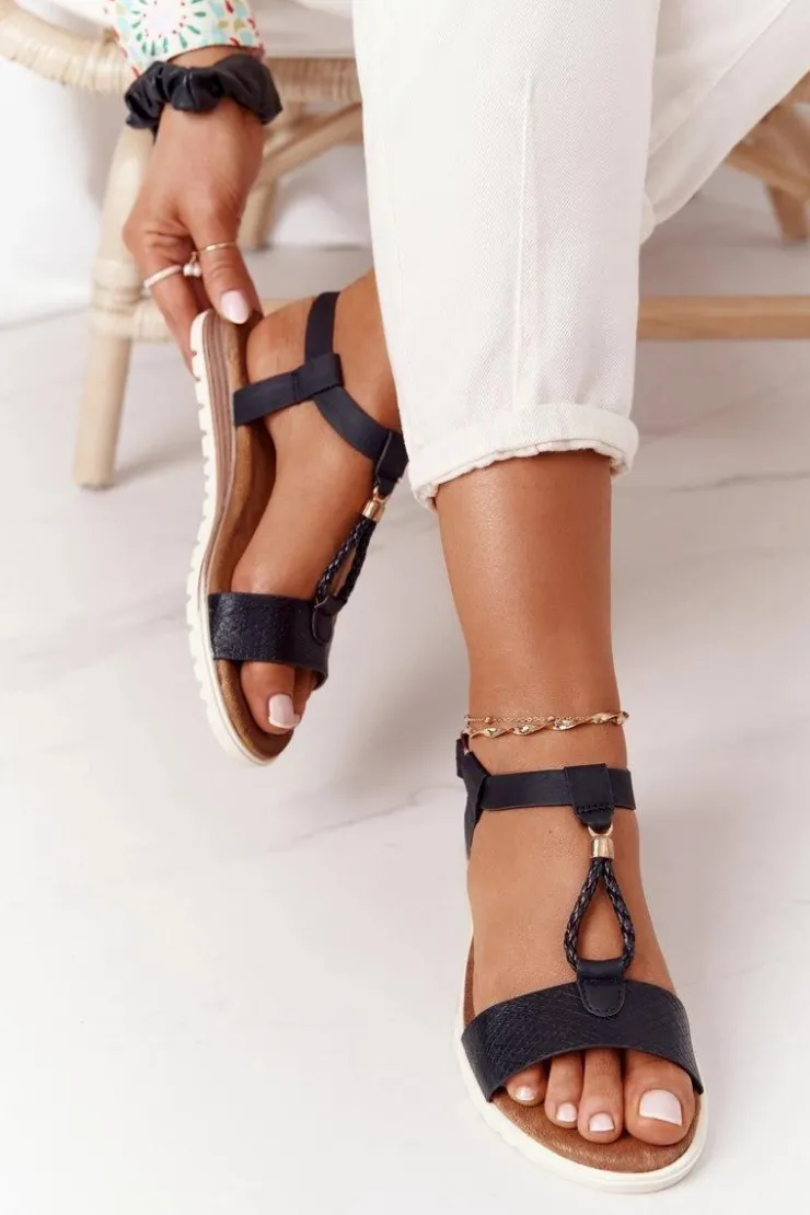 Evento Sandały Płaskie*Płaskie Sandały Damskie Czarne Willow