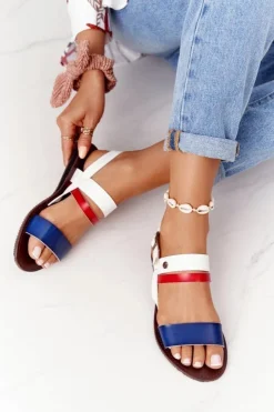 Evento Sandały Płaskie*Płaskie Sandały Damskie Granatowo-Białe Doris