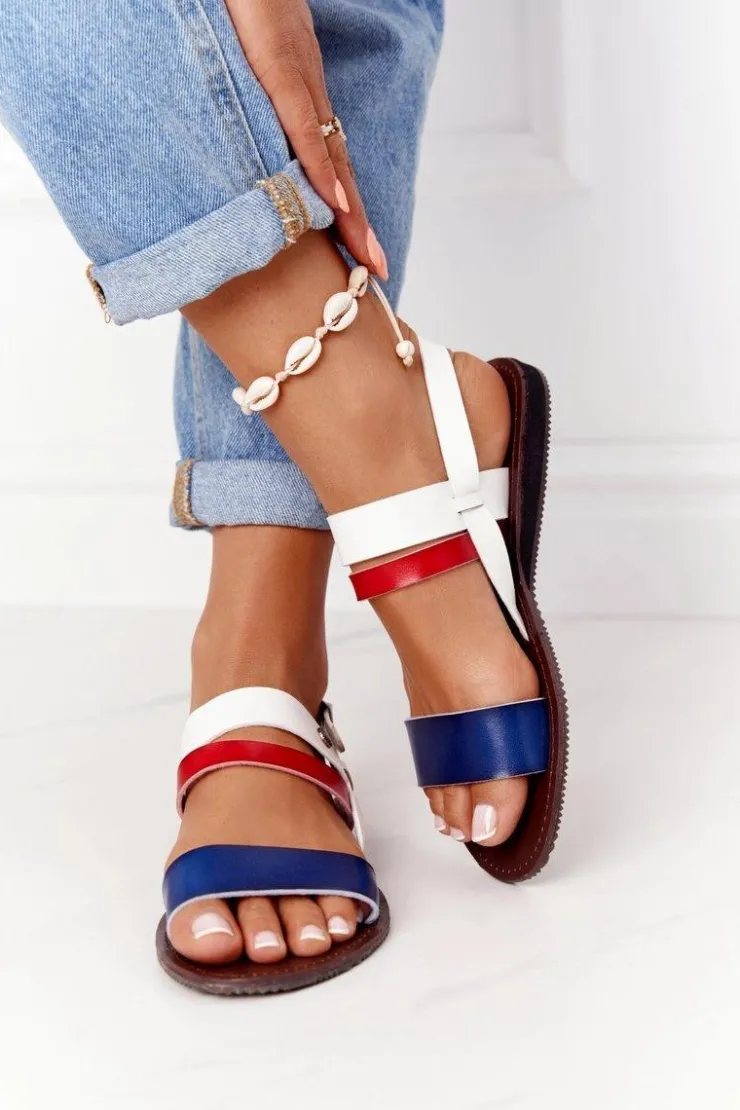 Evento Sandały Płaskie*Płaskie Sandały Damskie Granatowo-Białe Doris