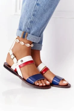 Evento Sandały Płaskie*Płaskie Sandały Damskie Granatowo-Białe Doris