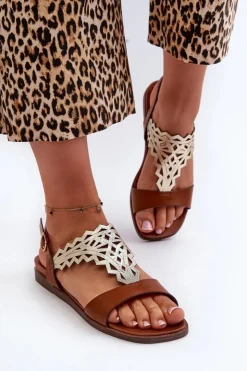 Sale Buty Sergio Leone Płaskie Sandały Damskie Sergio Leone SK070H Brązowe