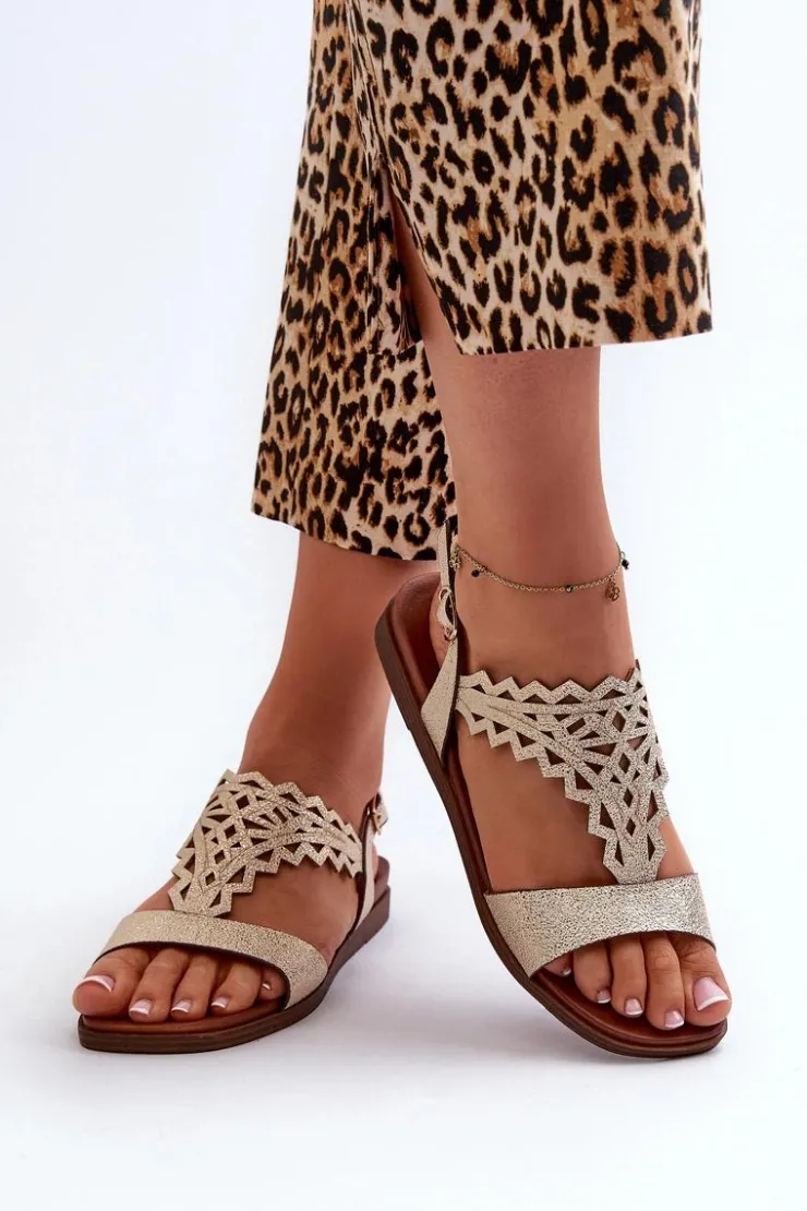 Damskie Buty Sergio Leone Płaskie Sandały Damskie Sergio Leone SK070H Złote