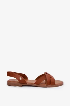 Discount Evento Płaskie Sandały Damskie Z Eko Skóry Camel Illoria Brązowy