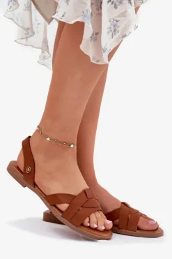 Discount Evento Płaskie Sandały Damskie Z Eko Skóry Camel Illoria Brązowy