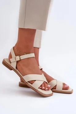 Discount Damskie buty S.Barski Płaskie Sandały Damskie Z Eko Skóry S.Barski KV27-003 Beżowe Beżowy