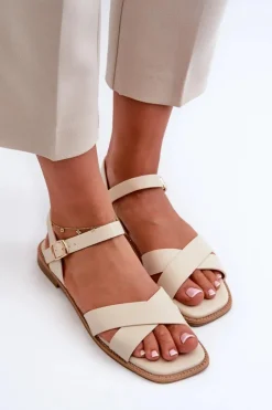 Discount Damskie buty S.Barski Płaskie Sandały Damskie Z Eko Skóry S.Barski KV27-003 Beżowe Beżowy