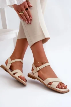 Discount Damskie buty S.Barski Płaskie Sandały Damskie Z Eko Skóry S.Barski KV27-003 Beżowe Beżowy