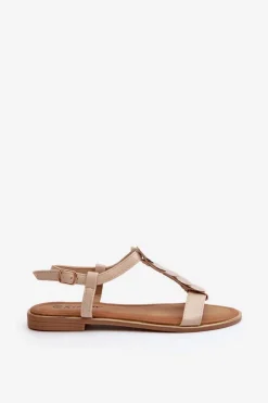 Damskie Boto Płaskie Sandały Damskie Z Eko Skóry Beżowe Jeritellia