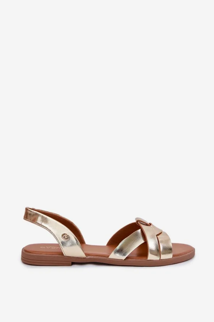 New Evento Płaskie Sandały Damskie Z Eko Skóry Złote Illoria