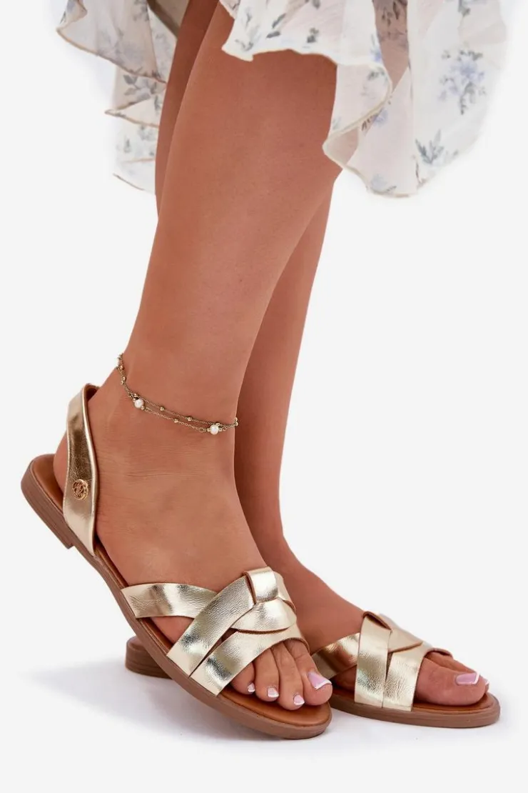 New Evento Płaskie Sandały Damskie Z Eko Skóry Złote Illoria