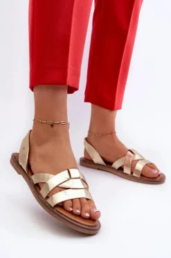 Damskie Buty damskie Vinceza Płaskie Sandały Damskie Z Eko Skóry Vinceza 17347 Złote