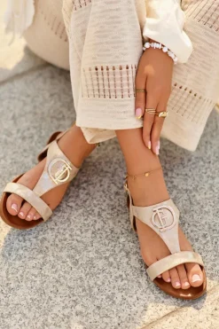 Damskie Damskie buty S.Barski Płaskie Sandały Damskie Z Ozdobą S.Barski KV27-051 Złote