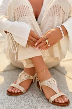 Damskie Damskie buty S.Barski Płaskie Sandały Damskie Z Ozdobą S.Barski KV27-051 Złote