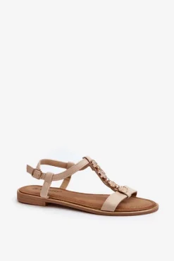 Boto Sandały Płaskie*Płaskie Sandały Damskie Z Ozdobami Beżowe Muridia