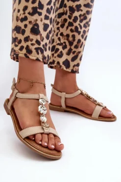 Boto Sandały Płaskie*Płaskie Sandały Damskie Z Ozdobami Beżowe Muridia
