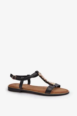 Damskie Boto Płaskie Sandały Damskie Z Ozdobami Czarne Muridia