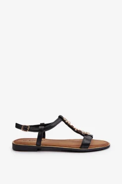 Damskie Boto Płaskie Sandały Damskie Z Ozdobami Czarne Muridia