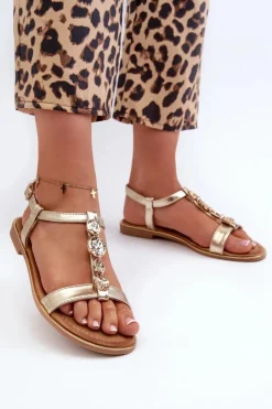 Boto Sandały Płaskie*Płaskie Sandały Damskie Z Ozdobami Złote Muridia