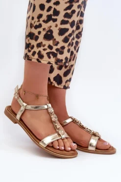 Boto Sandały Płaskie*Płaskie Sandały Damskie Z Ozdobami Złote Muridia