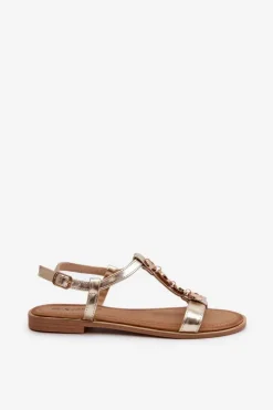 Boto Sandały Płaskie*Płaskie Sandały Damskie Z Ozdobami Złote Muridia