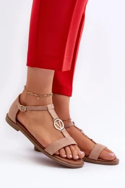 Sale Buty damskie Vinceza Płaskie Sandały Damskie Ze Złotą Ozdobą Vinceza 17321 Beżowe