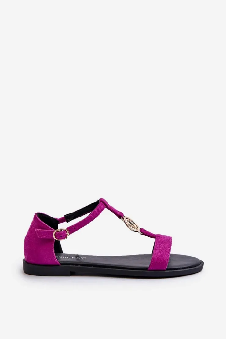 Buty damskie Vinceza Sandały Płaskie*Płaskie Sandały Damskie Ze Złotą Ozdobą Vinceza 17321 Fuksja Różowy