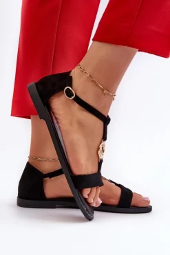 Buty damskie Vinceza Sandały Płaskie*Płaskie Sandały Damskie Ze Złotą Ozdobą Vinceza 17321 Czarne