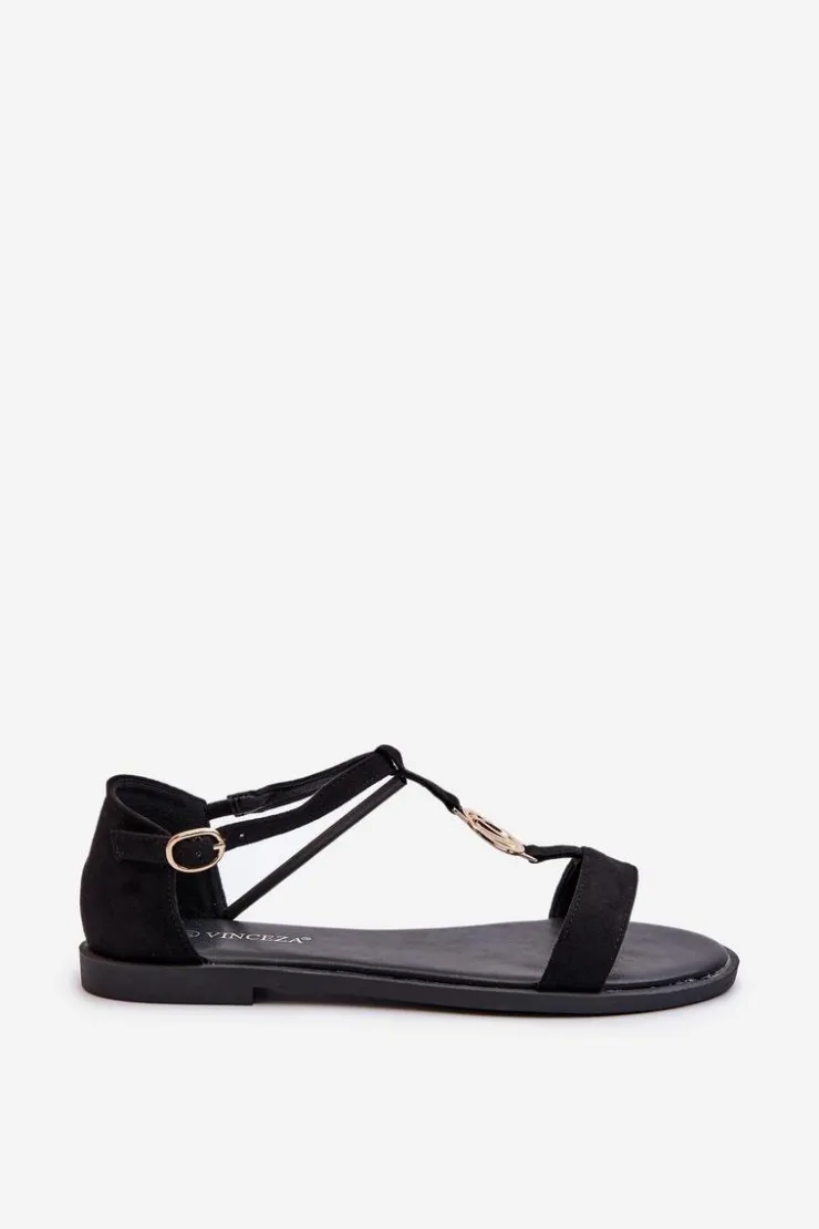 Buty damskie Vinceza Sandały Płaskie*Płaskie Sandały Damskie Ze Złotą Ozdobą Vinceza 17321 Czarne