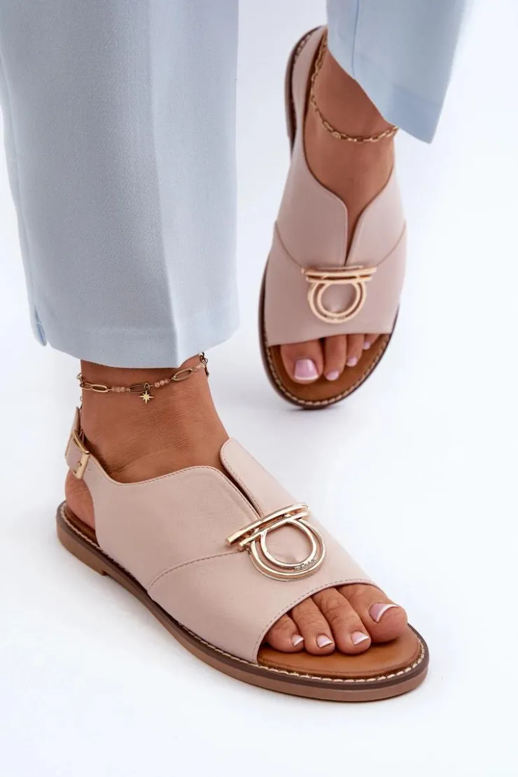 Hot Buty damskie Vinceza Płaskie Sandały Damskie Ze Złotą Ozdobą Vinceza 17319 Jasnoróżowe