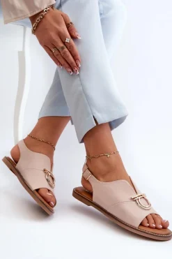 Hot Buty damskie Vinceza Płaskie Sandały Damskie Ze Złotą Ozdobą Vinceza 17319 Jasnoróżowe