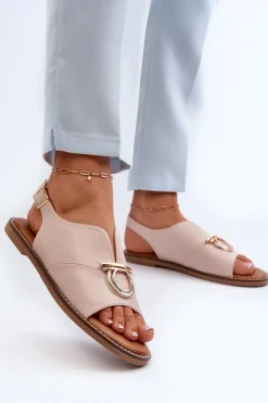 Hot Buty damskie Vinceza Płaskie Sandały Damskie Ze Złotą Ozdobą Vinceza 17319 Jasnoróżowe