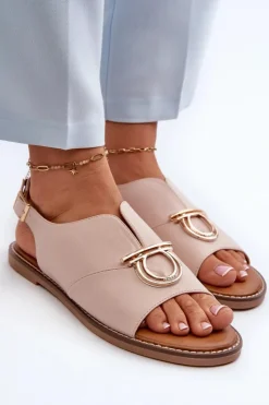 Hot Buty damskie Vinceza Płaskie Sandały Damskie Ze Złotą Ozdobą Vinceza 17319 Jasnoróżowe