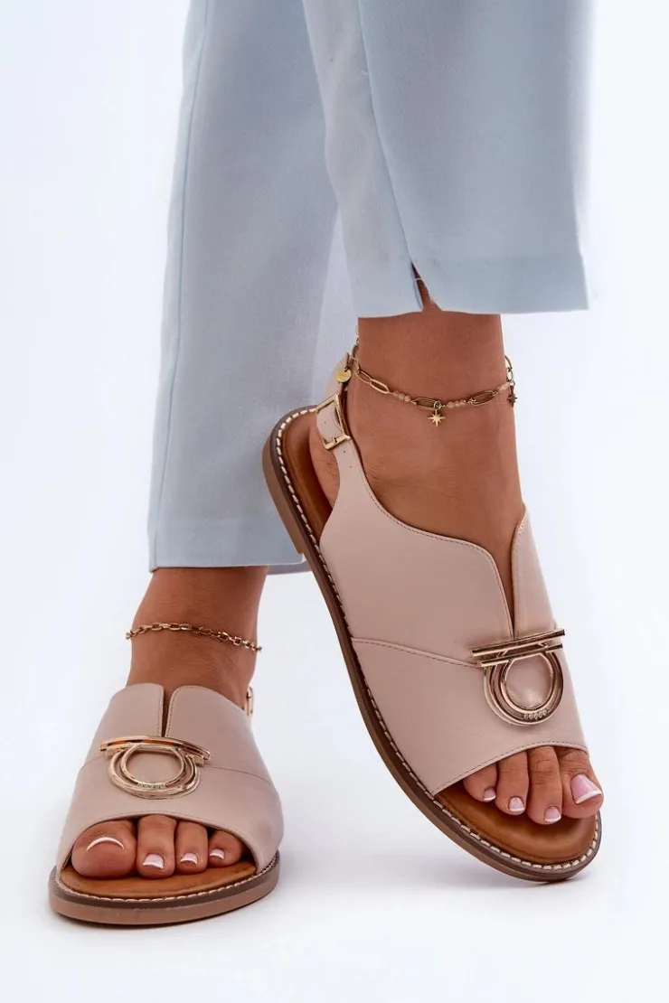 Hot Buty damskie Vinceza Płaskie Sandały Damskie Ze Złotą Ozdobą Vinceza 17319 Jasnoróżowe