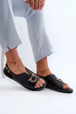 Damskie Buty damskie Vinceza Płaskie Sandały Damskie Ze Złotą Ozdobą Vinceza 17319 Czarne