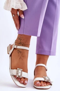 Damskie Boto Płaskie Sandały Na Złotym Obcasie Białe Mindley