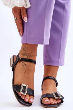 Boto Sandały Płaskie*Płaskie Sandały Na Złotym Obcasie Czarne Mindley