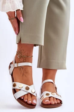 Damskie buty S.Barski Sandały Płaskie*Płaskie Sandały S.Barski KV-5541-35 Biało-Srebrne